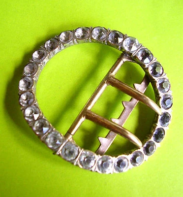 J10 / BOUCLE DE CEINTURE METAL ARGENTE ET PIERRES DU RHIN / XIX° - Photo 1/2