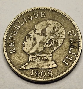 HAITI-- BEAUTIFUL HISTORICAL PIERRE NORD ALEXIS 50 CENTIMES, 1908 (L, KM# 56 - Picture 1 of 9