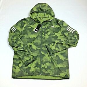 Adidas Mens Green Camo Own The Run Windbreaker Hooded Jacket Size Small NWT