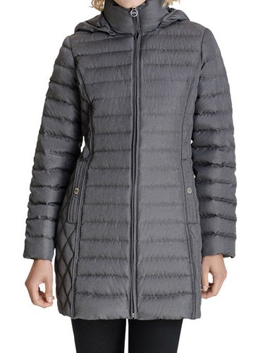 Michael Kors Puffer Coat Giacca Piumino Imbottito Grigio Antracite Flanella PS $240