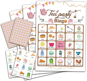 Tea Party Bingo Game, Party Games with 24 Players, Family Activities, Bingo Card - Picture 1 of 12