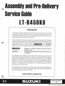 OEM Genuine Suzuki New ATV Service/Assembly Manual 2006 LTR450/LT-R450 - Picture 1 of 3
