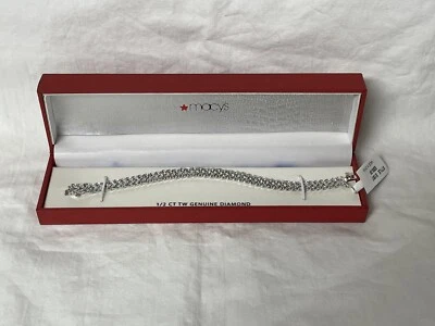 DBJ 925 Sterling Silver & Diamond Bracelet 1/2CT TW Diamond Macy’s 7” NEW - Image 1 of 4
