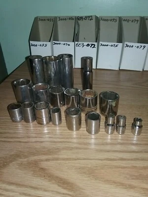 Socket Tool Lot 19 Deep Metric SAE 1/4" 3/8" 1/2" Chrome CRAFTSMAN + Sockets - Image 1 of 4