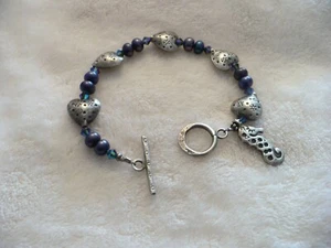 NE- SEEPFERDCHEN & HERZEN & DUNKELBLAUE PERLEN ARMBAND #22124 - Bild 1 von 8