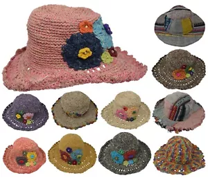 Hemp Cotton Straw Sun Hat Panama Wide Brim Summer Holiday Light Colorful Rainbow - Picture 1 of 29