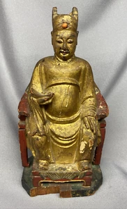 Antigua escultura china de madera dorada tallada de dios figura piedra coral pintada - Imagen 1 de 10