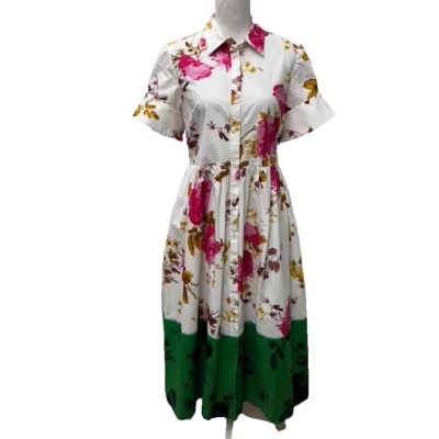 Erdem Fit And Flare Dip Dye Floral Shirtdress Womens 6 Artsy Teacher Coquette  - Image 1 of 4