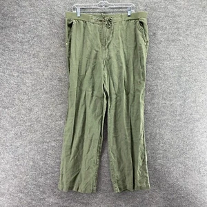 JM Collection Pants Women 14 Green High Rise Flat Front Chino Linen Pockets - Picture 1 of 10