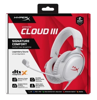 HyperX Cloud III Wired Gaming Headset For PC/PlayStation 4/5/Switch (White-Red) - Image 1 of 4