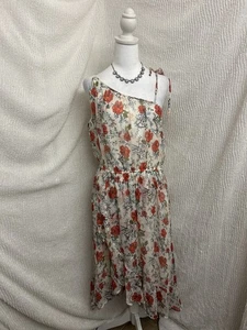 Vestido Floral Abercrombie & Fitch Un Hombro Alto Grande Blanco Rojo Volantes - Imagen 1 de 5