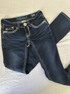 Hydraulic Women's Size 1/2 Blue Denim Jeans Bailey Micro Boot Western Dark Wash - Picture 1 of 12