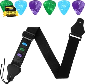 Guitar Strap, Acoustic Electric Guitar Straps Bass Guitar Strap with 3 Pick Hold - Picture 1 of 7