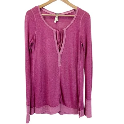 We The Free Womens Henley Top XS Pink Linen Blend Boho Indie Y2K Bella Retro - Image 1 of 4