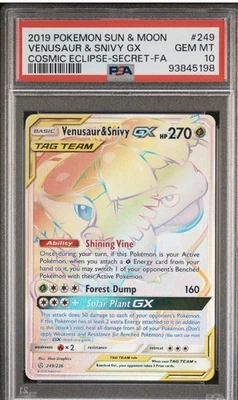 2019 POKEMON SUN & MOON COSMIC ECLIPSE #249 VENUSAUR & SNIVY GX PSA 10 - Image 1 of 2