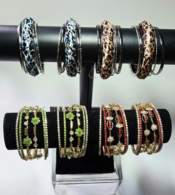 Wholesale Lot of 30 Rhinestone Bangle Animal Print Bracelets Stackable Free Ship - Image 1 of 4