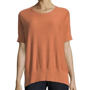 EILEEN FISHER SLEEK ROUND NECK SWEATER TOP TENCEL MERINO WOOL PUMPKIN SZ XL - Picture 1 of 9