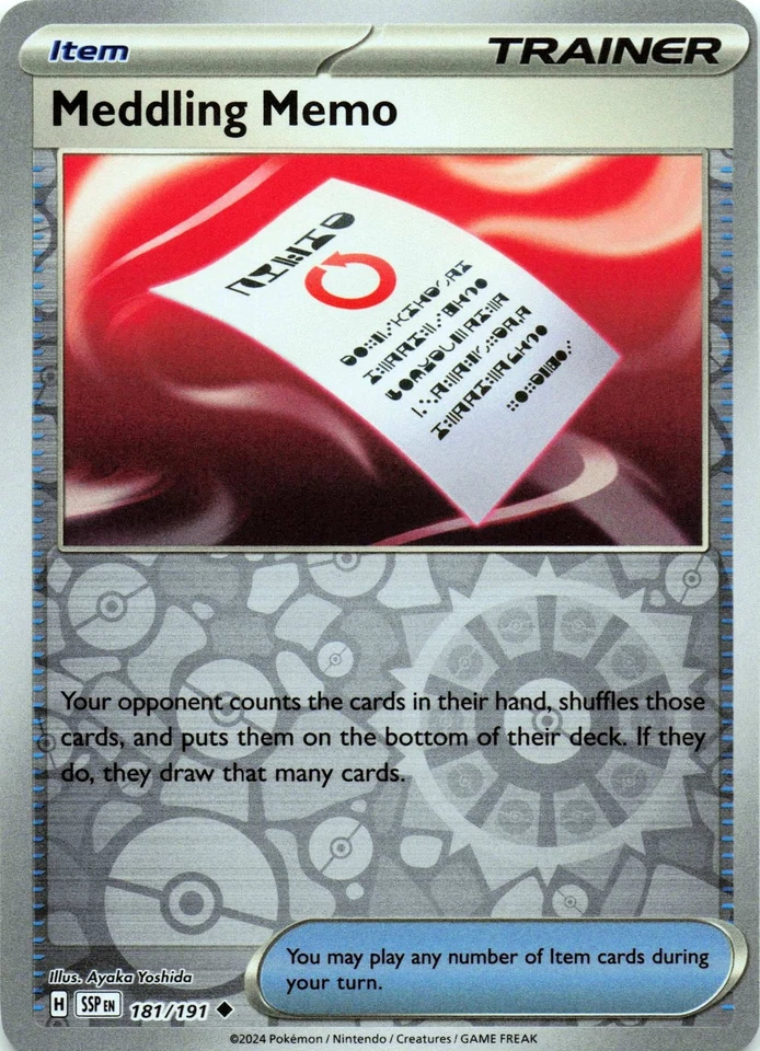 Meddling Memo 181/191 - REVERSE HOLO - SV08: Surging Sparks - NM - Image 1 of 2