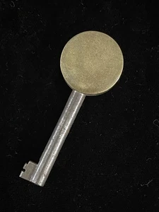 Vintage Barrel Skeleton Key Brass Round Head Trunk Chest Cabinet Lock 2.5” - Picture 1 of 4