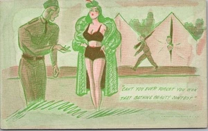 Tarjeta postal de mutoscopio de cómic militar de colección belleza de baño en campamento del ejército - Imagen 1 de 2
