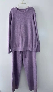 Lila flauschige Boucle Strick zweiteiliges Loungewear Co-Ord Set Damengröße XL - Bild 1 von 10