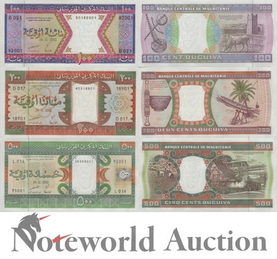 MAURITANIA 100 200 500 Ouguiya 2002 P 4k 5j 8c  Set 3 pcs UNC - Image 1 of 3