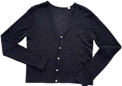 Vintage 1990s DKNY Jeans Full Beaded Black Wool Blend Button Up Cardigan Small - Image 1 of 4