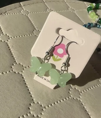 Jade and Silver Butterfly Earrings - Image 1 of 3