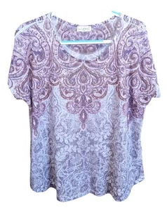 Live And Let Live Womens 1X Blouse Purple Paisley Beaded Shirt Boho Chic Hippie - Picture 1 of 6