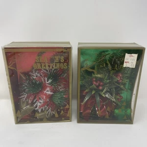 Vintage Weihnachts Corsage 2 Stück Rot Gold Beeren & Schleife Grün Glitzer Pin Box - Bild 1 von 5