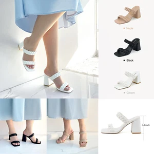 Mule Sandals for Women Square Toe Heels Block Two Strap Heeled Black Shoes - Bild 1 von 36