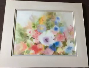Original Aquarell, Blumen, 11 1/2 x 15". Künstler signiert, beidseitig bemalt - Bild 1 von 9