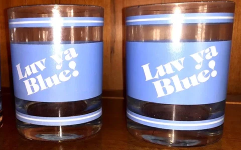 Pair Vintage LUV YA BLUE Houston Oilers Lowball Glasses Football Cover