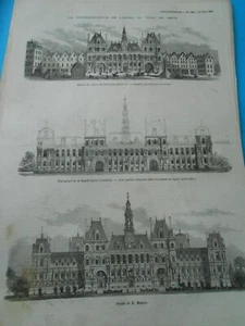 Gravure 1873 - La reconstruction de l'Hotel de Ville de Paris - Imagen 1 de 2