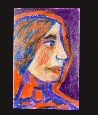 Woman Portrait Painting Naive Abstract 4x6 Colorful Expressive Wall Art - image 1 of 4