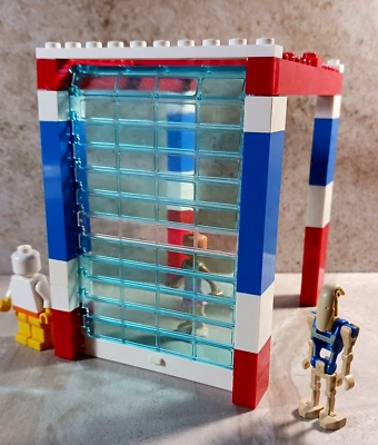 LEGO House GARAGE Building Base Red White Blue Tall Roll Up Door Blue Clear  2 - Image 1 of 3