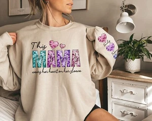Custom Mom Sweatshirt, Child Names On Sleeve, Mothers Day Gift Crewneck - Picture 1 of 3