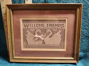 Lace Art Framed Matted Swans "Welcome Friends" Figi Graphics 9" x 11" - Picture 1 of 7