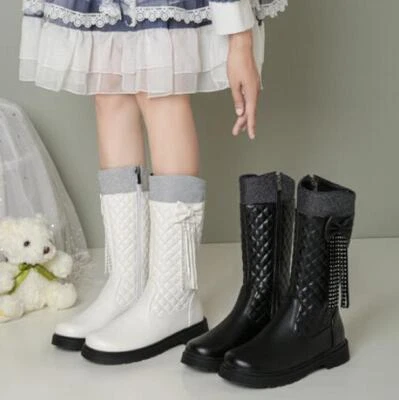 Women's Sweet Platform Bowknot Tassel Mid-calf Boots Zipper Round Toe Shoes 43 - Image 1 of 4