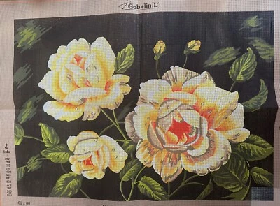 needlepoint Tapestry Gobelin L Canvas Only 60x80 Cm Yellow Roses - Image 1 of 4