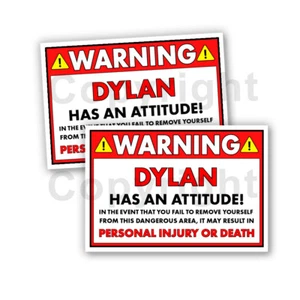 DYLAN Stickers DYLAN HAS AN ATTITUDE 2 Funny Stickers 5" wide orange Set of 2 - Picture 1 of 1