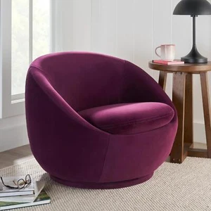 Better Homes & Gardens Modern Soft Velvet Accent Swivel Chair In Merlot - Picture 1 of 8