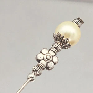 Ivory Pearl Vintage Silver Style 5 inch Long Hat Pin with Pin Protector** - Picture 1 of 1