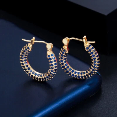 Pendientes de aro redondos pequeños multicolores de circonita cúbica dorada para mujer joyería coreana Foto 1 de 4