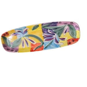 Antica Fornace hand painted ceramic colorful floral extra long rectangular plate - Picture 1 of 9
