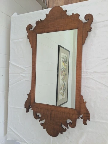 Gorgeous Fine Antique Chippendale Solid Tiger Maple Mirror 30" by 16 5/8" Cover