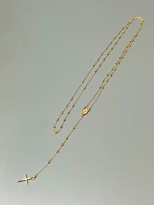NWOT 18K Solid Yellow Gold Rosary Necklace Miraculous Medal Virgin Mary 24 Inch