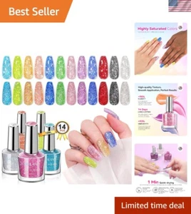 Quick-Dry Glitter Nail Polish Set with 12 Shades: Base & Top Coats Included - Picture 1 of 9