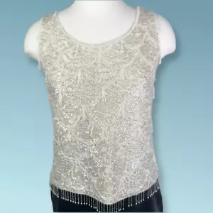 1960's Iridescent Sequined and Beaded Knit Camisole Sweater Top - Zipper Back - Picture 1 of 6