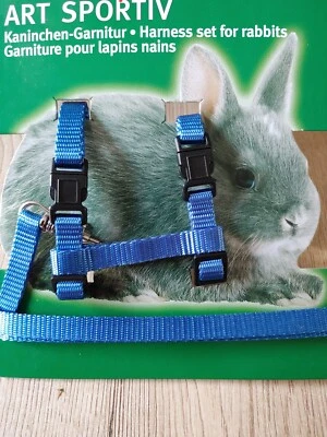 Kaninchen Geschirr,Karlie,Geschirr + Leine,Kaninchen Set ,Hasen,Leine,blau,Neu - Bild 1 von 2